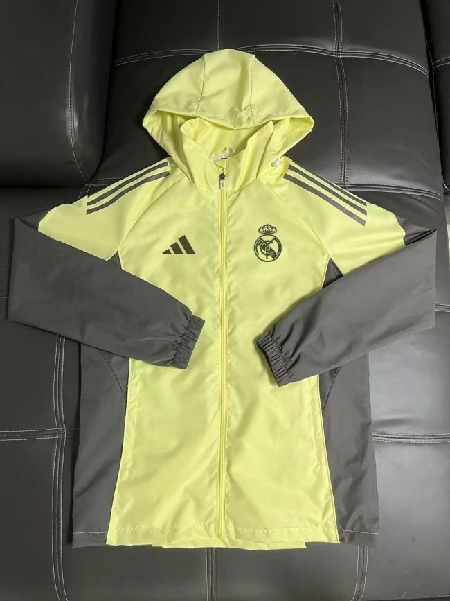 with Caps 2025-2026 Real Madrid Yellow/Grey Soccer Windbreaker Jacket Football Jacket