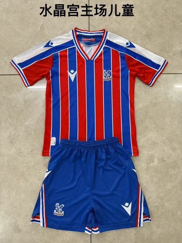 without Sponor Logo Youth Uniform Kids Kit 2025-2026 Crystal Palace Home Soccer Jersey Shorts Child Football Set