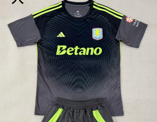 with Sponor Logo Fan Version 2025-2026 Aston Villa Black/Grey Goalkeeper Football Shirt Soccer Jersey