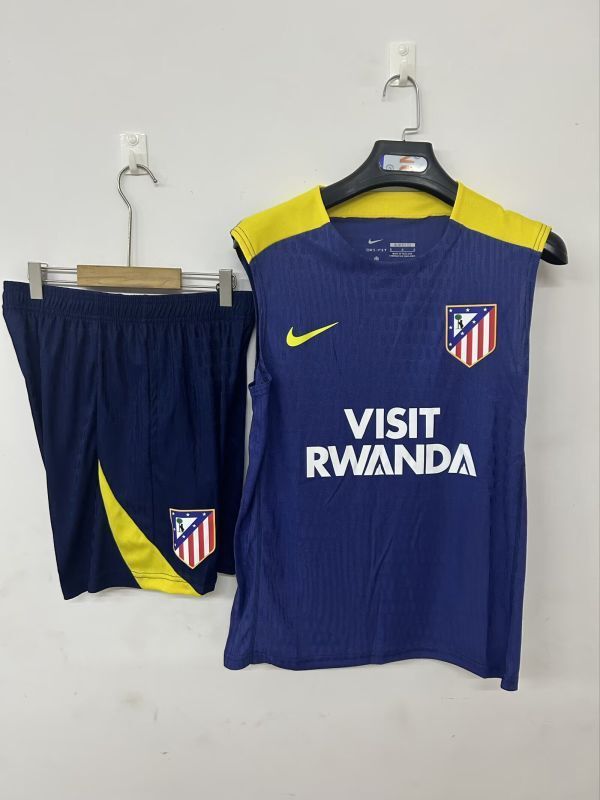 Adult Uniform 2025-2026 Atletico Madrid Dark Blue Soccer Training Vest and Shorts Football Set