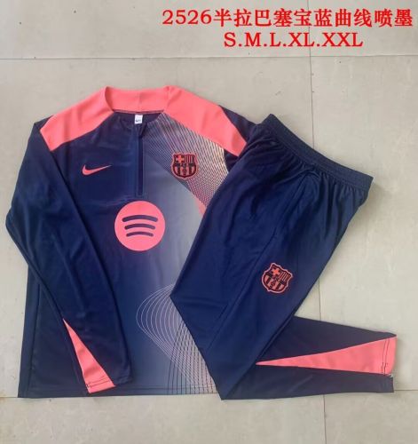 2025-2026 Barcelona Dark Blue/Pink Soccer Training Sweater and Pants Football Kit