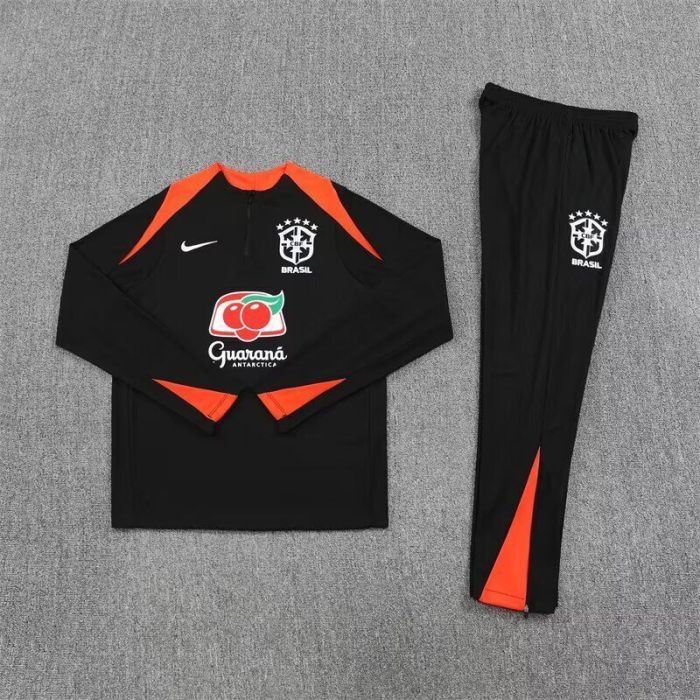 2025-2026 Brazil Black/Orange Soccer Training Sweater and Pants Football Kit