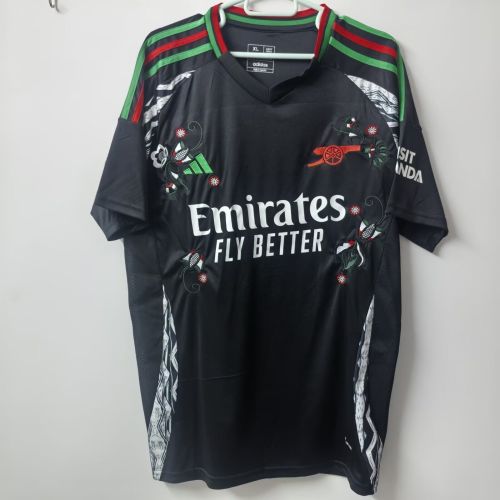 Embroidery Flower Version Fan Version Arsenal 2025-2026 Away Black Soccer Jersey Football Shirt