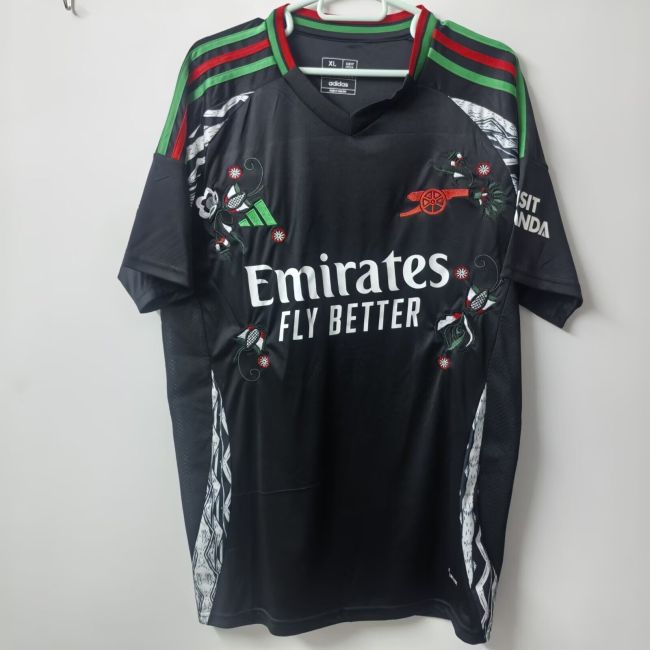 Embroidery Flower Version Fan Version Arsenal 2025-2026 Away Black Soccer Jersey Football Shirt