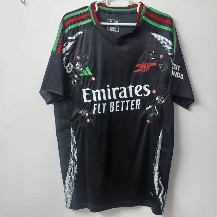 Embroidery Flower Version Fan Version Arsenal 2025-2026 Away Black Soccer Jersey Football Shirt