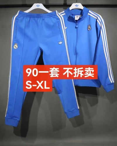Retro Model 2025-2026 Real Madrid Blue Soccer Jacket and Long Pants Football Tracksuit