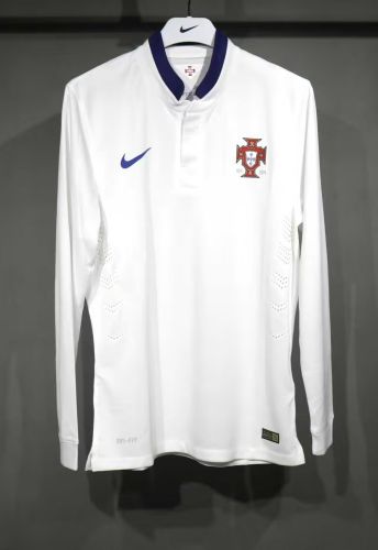 Player Version Long Sleeve Retro Jersey 2014 Portugal Away White Soccer Jersey Vintage Football Shirt