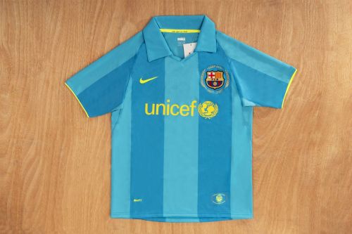 Retro Jersey 2007-2008 Barcelona Away Blue Soccer Jersey Vintage Camisetas de Futbol