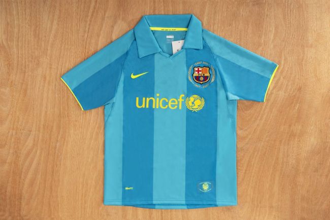 Retro Jersey 2007-2008 Barcelona Away Blue Soccer Jersey Vintage Camisetas de Futbol