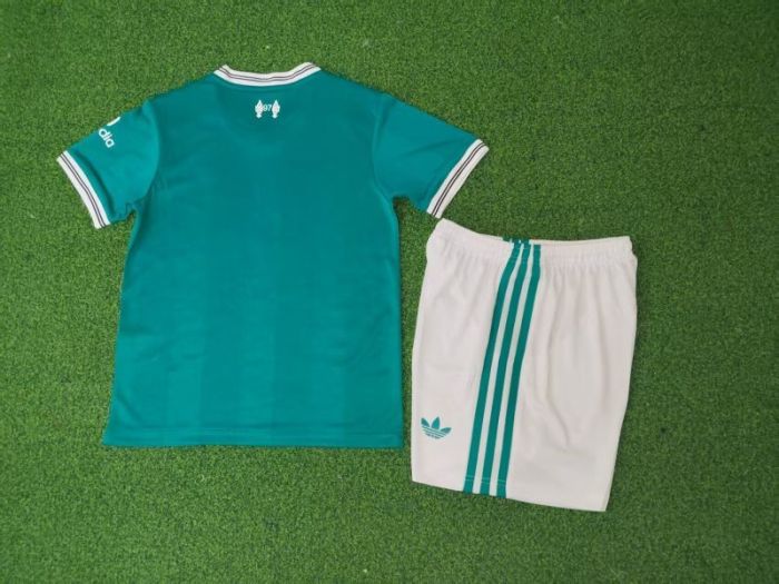 Player Version Youth Uniform Kids Kit 2025-2026 Liverpool Third Away Green Soccer Jersey Shorts Child Football Set