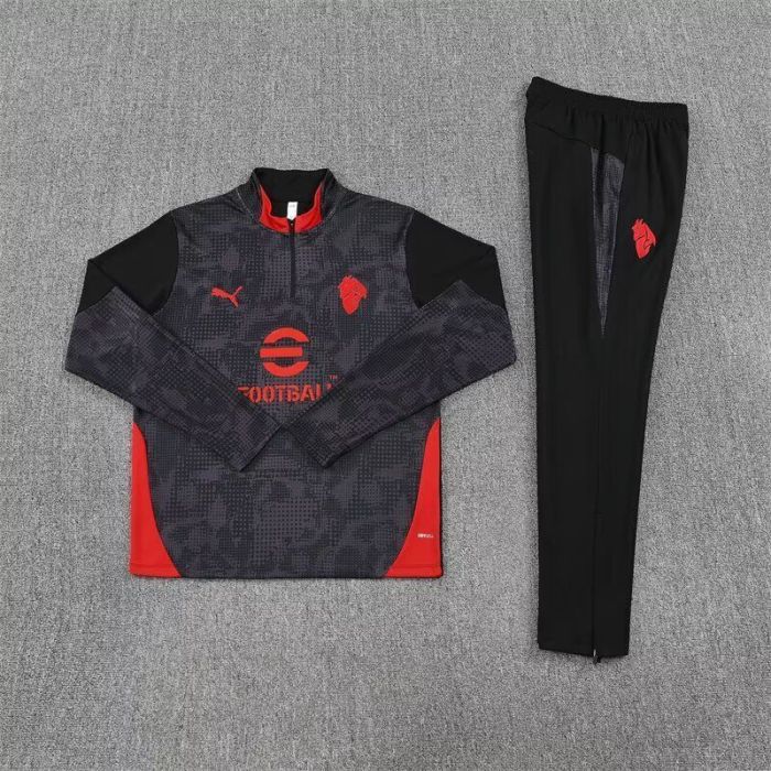 2025-2026 Ac Milan Black Soccer Training Sweater and Pants Football Kit