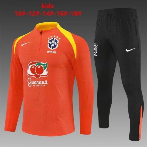 Youth 2025-2026 Brazil Yellow/Orange Soccer Training Sweater and Pants Football Kit