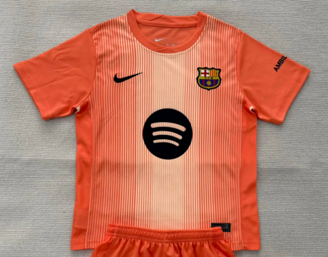 Barca Camisetas de Futbol Fans Version 2025-2026 Barcelona Orange Goalkeeper Soccer Jersey
