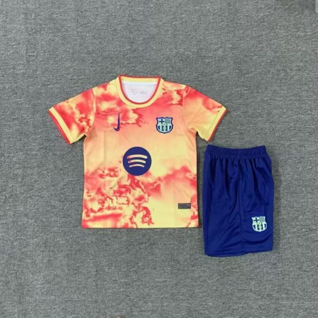 Youth Uniform Kids Kit 2025-2026 Barcelona Special Edition Soccer Jersey Shorts Child Football Set