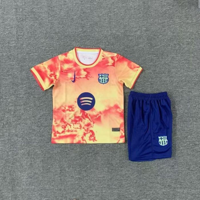 Youth Uniform Kids Kit 2025-2026 Barcelona Special Edition Soccer Jersey Shorts Child Football Set