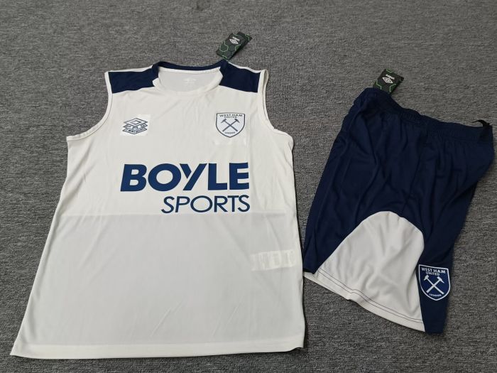 Adult Uniform 2025-2026 West Ham United Grey Soccer Training Vest and Shorts Football Set