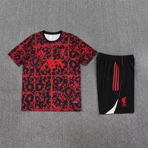 Adult Uniform 2025-2026 Liverpool Black/Red Soccer Training Jersey and Shorts Football Kits