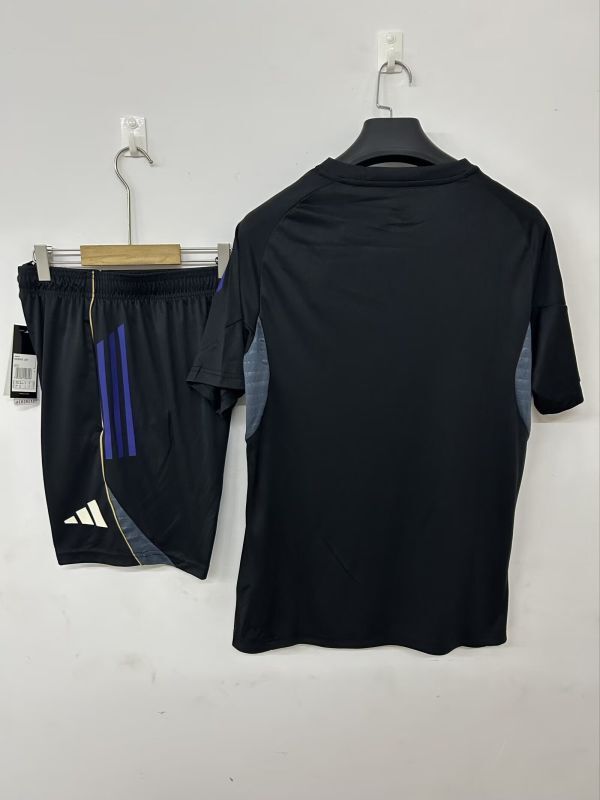 Adult Uniform 2025-2026 Lyon Black Soccer Training Jersey and Shorts Football Kits