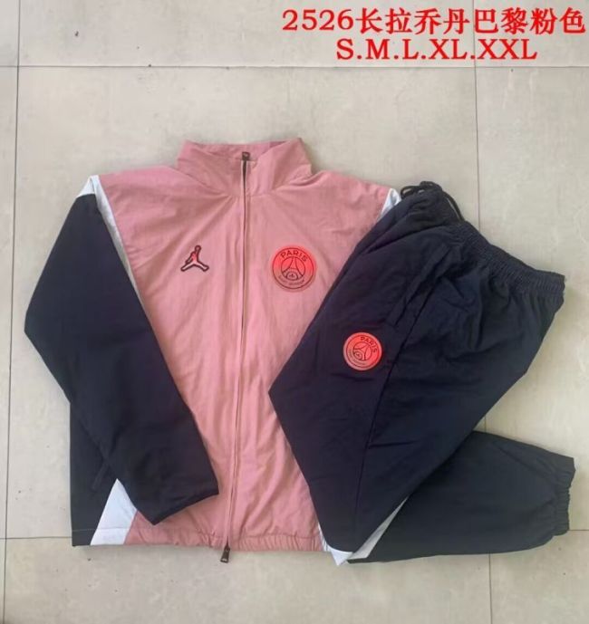 2025-2026 PSG Pink/White/Black Soccer Windbreaker Jacket Pants Football Tracksuits