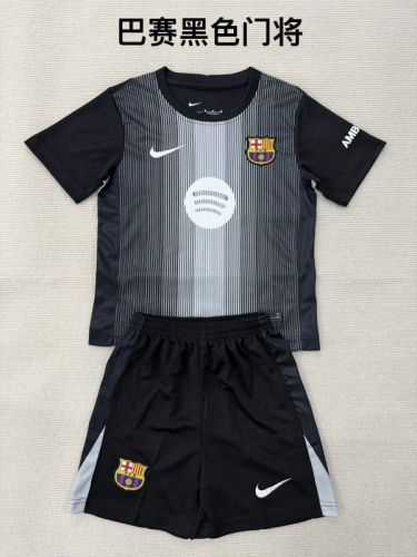 Youth Uniform Kids Kit 2025-2026 Barcelona Black Goalkeeper Soccer Jersey Shorts Child Football Set