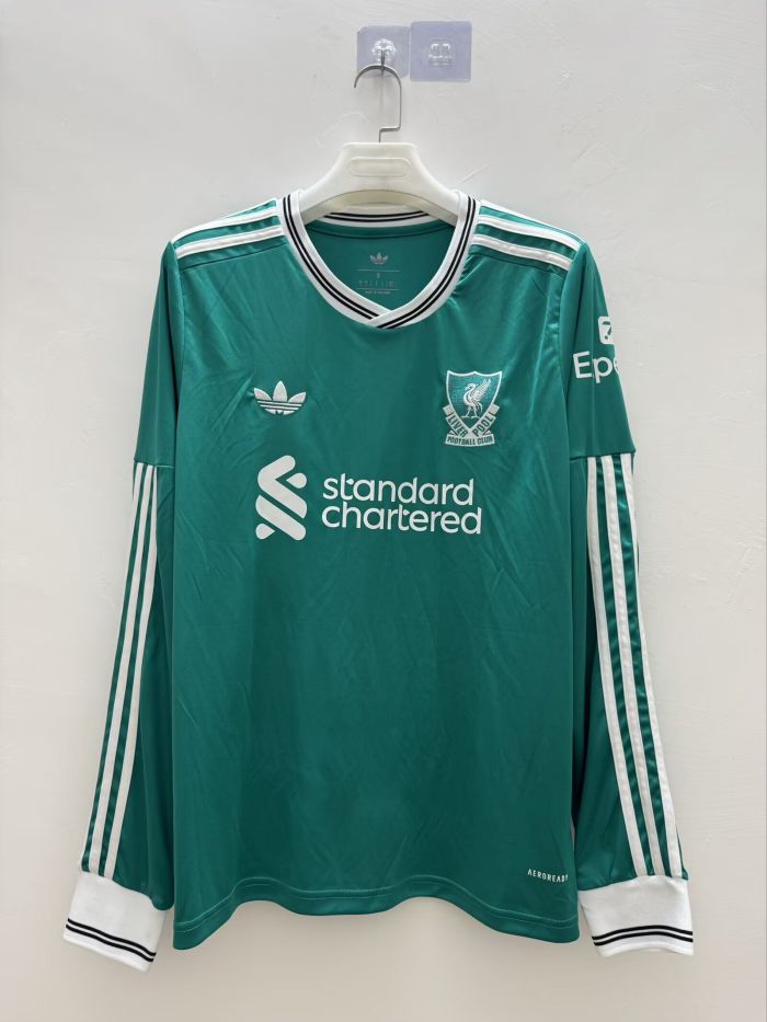 Long Sleeve Fan Version 2025-2026 Liverpool Third Away Green Soccer Jersey Football Shirt