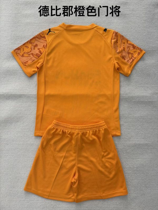 Youth Uniform Kids Kit 2025-2026 Derby County Orange Goalkeeper Soccer Jersey Shorts Child Football Set
