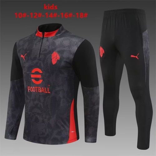 Youth 2025-2026 Ac Milan Black Soccer Training Sweater and Pants Football Kit
