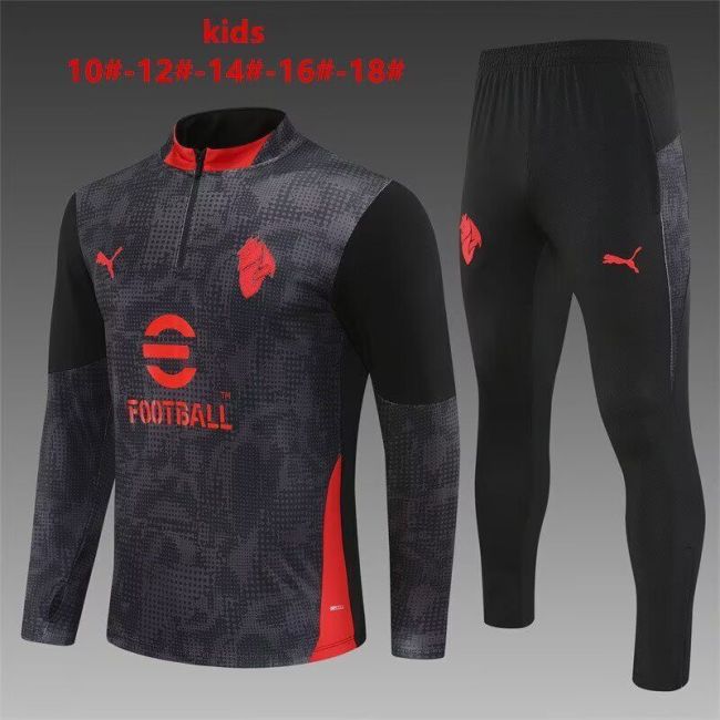 Youth 2025-2026 Ac Milan Black Soccer Training Sweater and Pants Football Kit