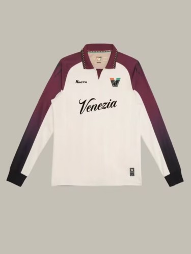with VENEZIA Sponor Logo Long Sleeve Fan Version 2025-2026 Venezia Away White Soccer Jersey Venice Football Shirt