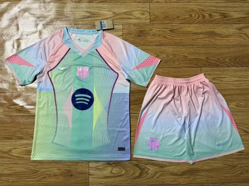 Adult Uniform Barca Camisetas de Futbol 2025-2026 Barcelona Blue/Pink Special Edition Soccer Jersey Shorts