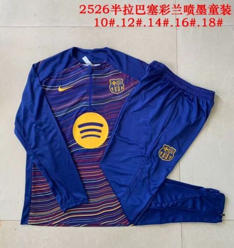 2025-2026 Barcelona Dark Blue Soccer Training Sweater and Pants Football Kit