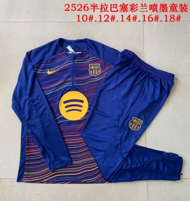 2025-2026 Barcelona Dark Blue Soccer Training Sweater and Pants Football Kit