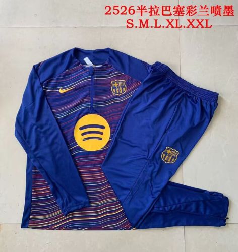 2025-2026 Barcelona Dark Blue Soccer Training Sweater and Pants Football Kit