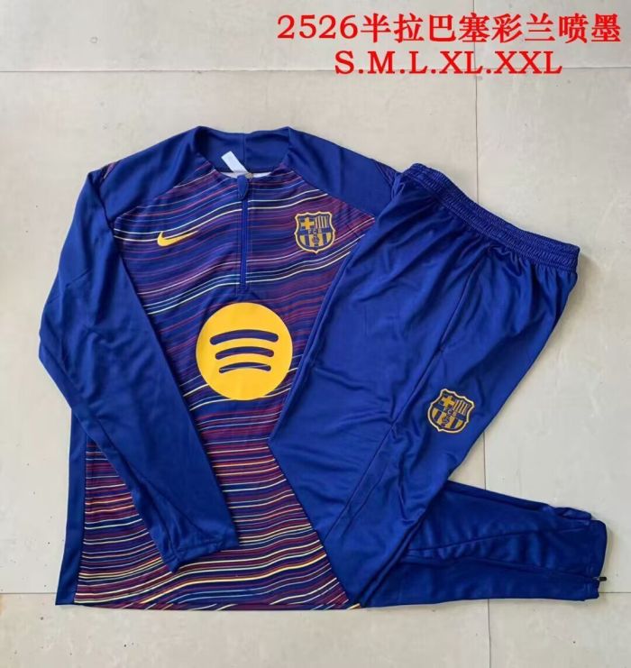 2025-2026 Barcelona Dark Blue Soccer Training Sweater and Pants Football Kit