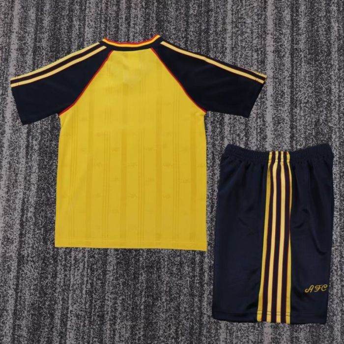 Retro Youth Uniform Kids Kit 1988-1990 Arsenal Away Yellow Soccer Jersey Shorts Vintage Child Football Set