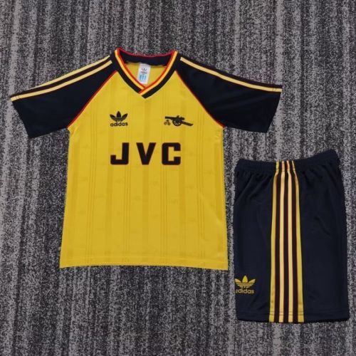 Retro Youth Uniform Kids Kit 1988-1990 Arsenal Away Yellow Soccer Jersey Shorts Vintage Child Football Set