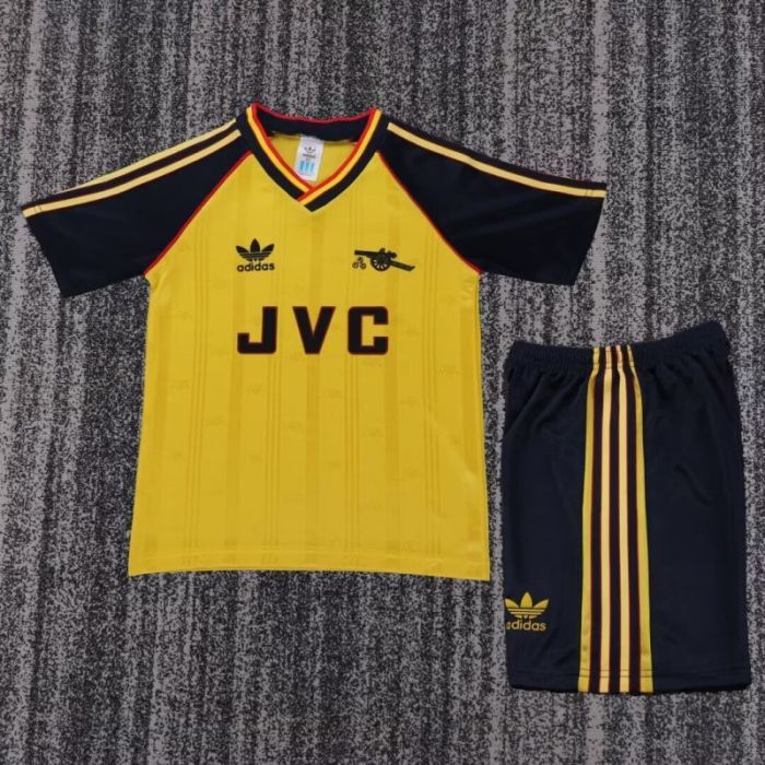 Retro Youth Uniform Kids Kit 1988-1990 Arsenal Away Yellow Soccer Jersey Shorts Vintage Child Football Set