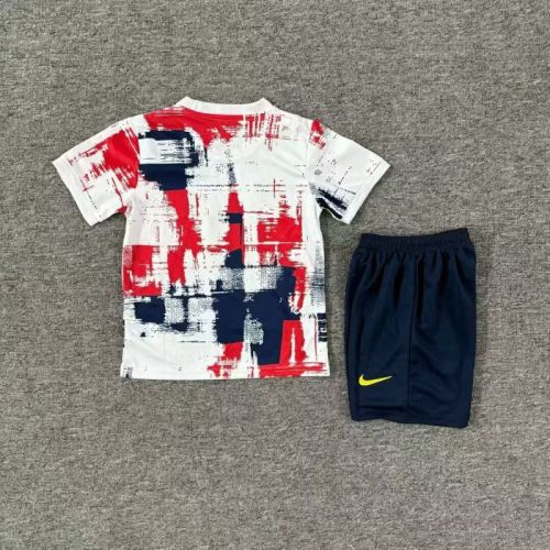 Youth Uniform Kids Kit 2025-2026 Barcelona White/Red/Blue Special Edition Soccer Jersey Shorts Child Football Set