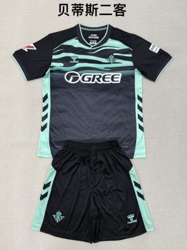 with LALIGA Patch Youth Uniform Kids Kit 2025-2026 Real Betis Third Away Black Soccer Jersey Shorts Child Football Set