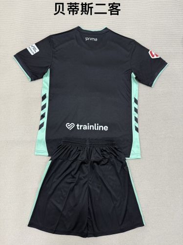 with LALIGA Patch Youth Uniform Kids Kit 2025-2026 Real Betis Third Away Black Soccer Jersey Shorts Child Football Set
