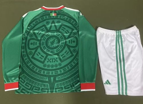 Long Sleeve Youth Uniform Kids Kit 2026 Mexico Home Soccer Jersey Shorts Child Football Set