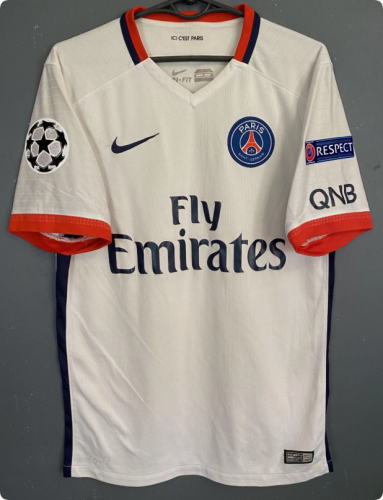 with UCL Patch Retro Jersey 2015-2016 PSG Away White Soccer Jersey Vintage Paris Football Shirt