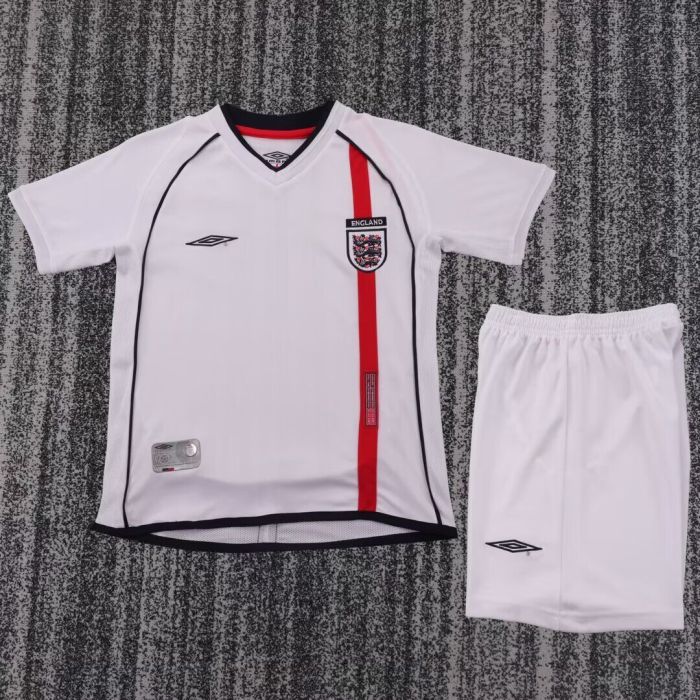 Retro Youth Uniform Kids Kit England 2002 Home Soccer Jersey Shorts Child Football Set