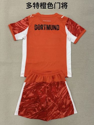 Youth Uniform Kids Kit Borussia Dortmund 2025-2026 Orange Goalkeeper Soccer Jersey Shorts BVB Child Football Set