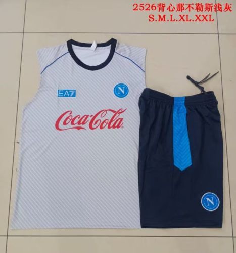 Adult Uniform 2025-2026 Napoli Grey Soccer Training Vest and Shorts Football Set