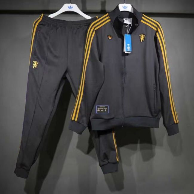 2025-2026 Manchester United Black Icon Soccer Jacket and Long Pants Football Tracksuit