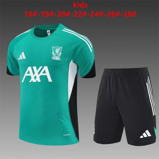 Youth Uniform Kids Kit 2025-2026 Liverpool Green/Black Soccer Training Jersey Shorts Child Football Set