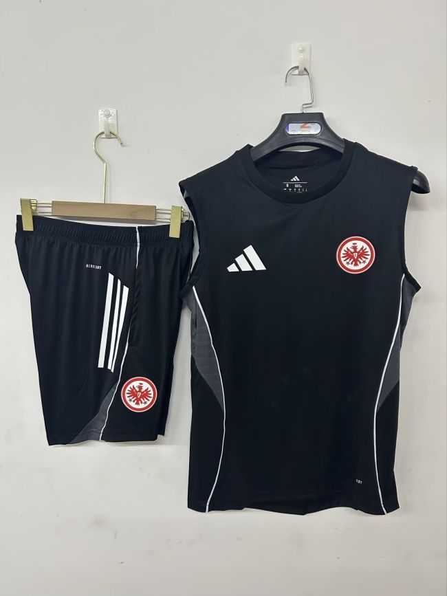 Adult Uniform 2025-2026 Eintracht Frankfurt Black Soccer Training Vest and Shorts Football Set