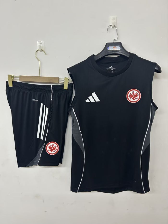 Adult Uniform 2025-2026 Eintracht Frankfurt Black Soccer Training Vest and Shorts Football Set
