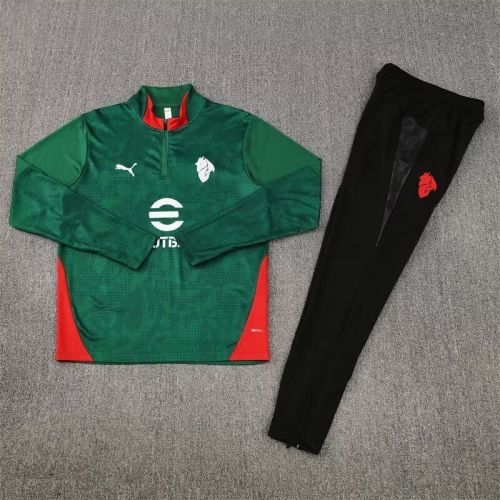 2025-2026 AC Milan Green/Red Soccer Training Sweater and Pants Football Kit